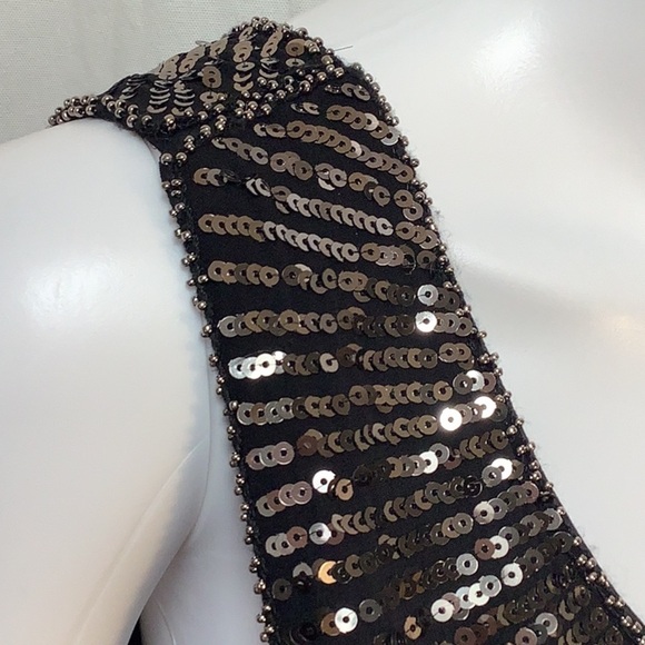 NWOT Cupio Black Beaded Sequin Embellished Sleeveless Shift Evening Dress Sz 10 - Picture 6 of 12